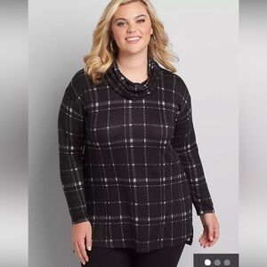 NWT Lane Bryant Black and White Plaid Cowl Neck Sweater
